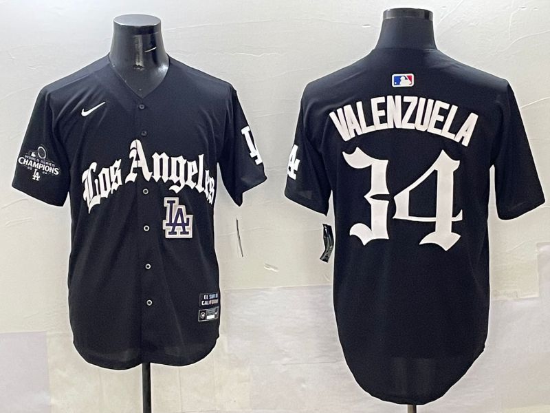 Men Los Angeles Dodgers #34 Valenzuela Black Five generations Joint Name 2025 Nike MLB Jersey style 44->los angeles dodgers->MLB Jersey
